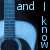 A static image of a blue acoustic guitar with text fragments arranged around it, including 'and I work', 'you're that', and 'sucker for any thing'.