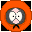 Pixelated orange circular icon with black corner accents showing a character's changing expressions and poses