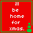 Red square with green border containing white text 'i'll be home for xmas.' and a small green pixelated tree icon.