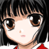 Anime-style girl with black hair and brown eyes in red-and-white top, showing multiple facial expressions including closed-eye blinks.