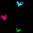 Pixelated heart icons in blue, pink, and green float on a black background while pink text displays names, 'I Love You', 'sooo much!!', and a date.