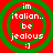 Four identical circular icons with green concentric rings on red background display text 'in italian.. be jealous :]'.