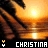 Sunset scene with palm trees and water reflection, text 'CHRISTINA' below in pixelated font.