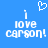 Blue background with white pixelated text 'i love carson!' and a heart symbol above the first 'i'.