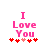 Pixelated pink text "I Love You" with red and pink hearts below, displayed in two showing heart animation