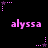 Pixelated pink text 'alyssa' repeated across black background with scattered star and dot patterns.