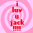 Red text on pink spiral background with four identical showing 'i luv u jack !!!!' in pixelated font