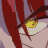 A 4-frame contact sheet of a pixelated anime-style character's eyes with red hair, showing subtle animation changes across frames.
