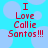 Pixelated red text on a light blue background with light blue circular shapes, reading "I Love Callie Santos!!!" in a vertical layout.