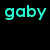 Three instances of the word 'gaby' in different colors on a black background with a gray rectangle in the bottom right.