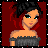 Pixel art contact sheet showing four frames of a punk-themed animated icon featuring a female character with dark hair, green eyes, and off-shoulder outfit against red background.