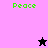 Pixelated green text 'Peace' appears on four colored backgrounds with two distinct star icons, one black and one pink.