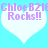 Two identical heart-shaped icons with purple text on a light blue background, each displaying 'Chloe B21 Rocks!!' in pixelated font.