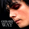 Close-up profile of a person with dark hair against a black background, featuring visible text 'GERARD WAY' in silver capital letters.