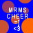 Blue background with orange and brown circular shapes; white text "MRMS CHEER =] <3" repeated in four positions.