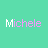 Pixelated text 'Michele' in light purple on mint green background with one gray rectangular overlay.