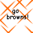 Four identical display 'go browns!' text over an orange diamond lattice background with pixelated edges