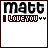 25 identical pixel art icons showing 'matt' text above 'I Love You' with two hearts, each icon displaying a different heart color sequence