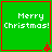 Green square with red border displaying 'Merry Christmas!' text and small red star-like symbols at bottom corners.