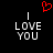 Black background with two identical white pixelated 'I LOVE YOU' text blocks and a red heart symbol above the left block.