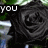 Animated sequence of black roses with changing text overlays on a green and blue background.