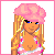 Pixel art contact sheet showing a blonde cartoon character in pink swimwear with text reading "The only thing I blow is your mind" across two frames.