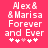Pixelated white text on bright pink background reads "Alex & Marisa Forever and Ever" with five heart symbols below, two of which are light pink.