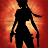 Silhouette of a figure holding two pistols against a pixelated red-orange gradient background with flame-like patterns.