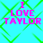 Cyan background with green diamond lattice pattern, pink text "I LOVE TAYLOR" repeated in four quadrants, pixelated font style.