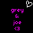 Pixelated icon with black background, white heart outline at top center, and two identical pink text blocks below.