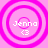 Four identical pink circular icons with concentric rings, each displaying 'Jenna' text and '<3' symbol in white pixelated font on a solid pink background.