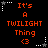A black background displays three identical of orange text reading "It's A TWILIGHT Thing <3" with white and gray star-shaped icons at the corners