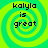 Four identical display a bright green and yellow spiral background with black pixelated text reading 'kalylo is great' in each