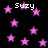 Black background with scattered pink stars and repeated white text "Suzy" in pixelated font.