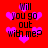 Red background with pixelated black text reading "Will you go out with me?" surrounded by pink hearts, some of which change position between frames.