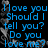 Blue pixelated text on black background with gray heart and swirl border, reading 'I love you soo many Should I questions tell you? Do you love me? soo little Answers' with dotted line.