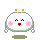 Four pixel-art frames of a white rounded character with green outline, orange/yellow antennae, and pink cheek marks in 2x2 contact sheet layout showing facial expression changes.