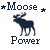 Four variations of a pixelated dark blue moose icon with 'Moose' text above and 'Power' below, each featuring different star or dotted line border styles.