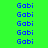 blue 'Gabi' text on green background with scattered cyan , showing no animation