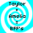 Four identical pixelated icons arranged in a , each showing 'Taylor + Amelia = BFF's' text over a blue and white spiral background