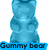 Blue gummy bear icon with 'Gummy bear' text below, green 'Bawr' text above, and pink 'TaraM23 xoxo' text at bottom.