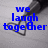 Blue pixelated text on a grayscale background with a pen drawing heart, showing 'we laugh together' and changing to 'we cry together'.