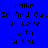 Blue background with black pixelated text repeating 'Fallin In And Out Of Love With A You' in a , with cyan highlights on specific words across three