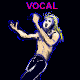 Two pixelated figures with blonde hair and dark pants perform dynamic poses under pink 'VOCAL' text on a black background.