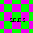 Green and pink checkered background with four instances of the text '9DD9' in black pixelated font, arranged in a pattern