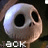 Animated sequence of a cartoon skull with large black eye sockets and small nose, wearing a brown hat, cycling through text labels 'JACK', 'I', 'LOVE' beneath it.