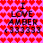 Pixelated text 'I LOVE AMBER <33333' repeated twice on a pink background with red heart pattern.