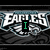 Animated graphic featuring 'EAGLES' text with a stylized eagle head, displaying changing green text overlays on a dark background.