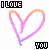 nine heart-shaped pixel art icons with gradient outlines, each paired with 'I LOVE' text above and 'YOU' below
