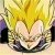 Pixelated image of a character with spiky yellow hair and a white outfit, set against a bright yellow background with dark side elements.